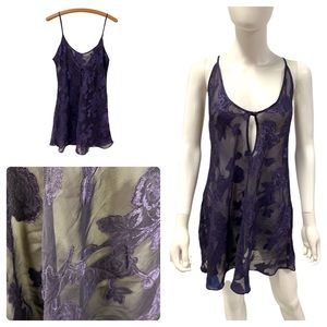 Vintage Angelique Purple Silky Sheer Chiffon Floral negligee lingerie Size Large